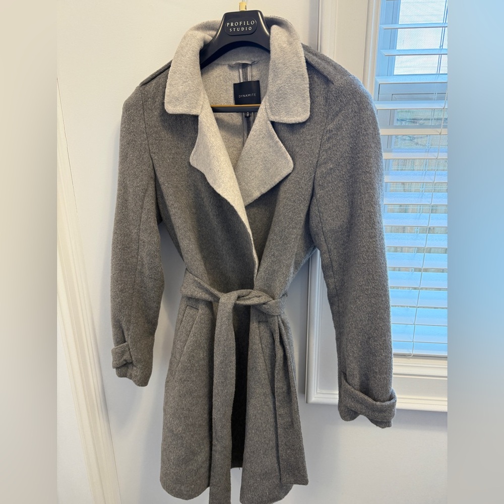 Gray Wool Blend Belted Coat - Picture 1 of 3